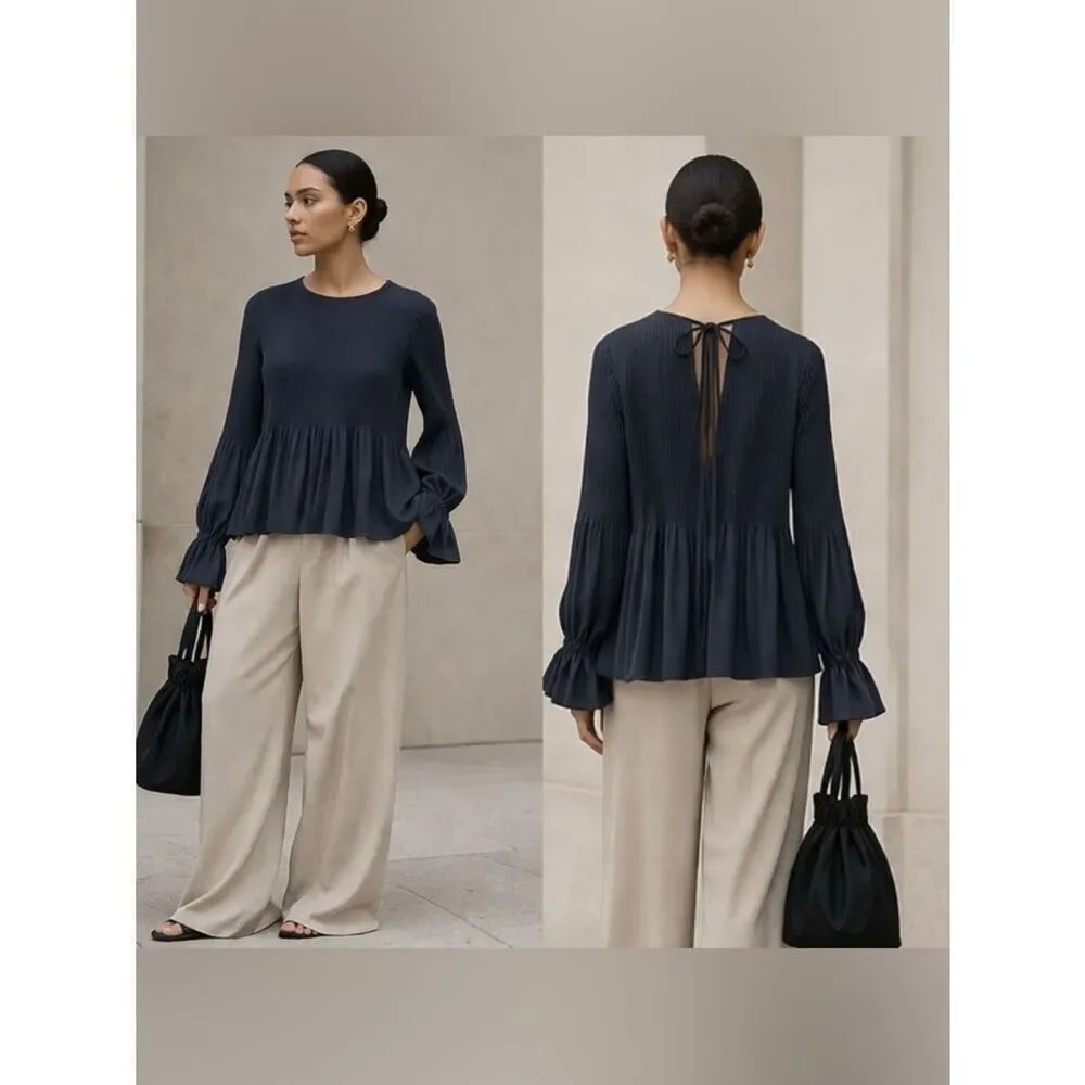 KALLMEYER Pleated long sleeve top in “Slate” grey